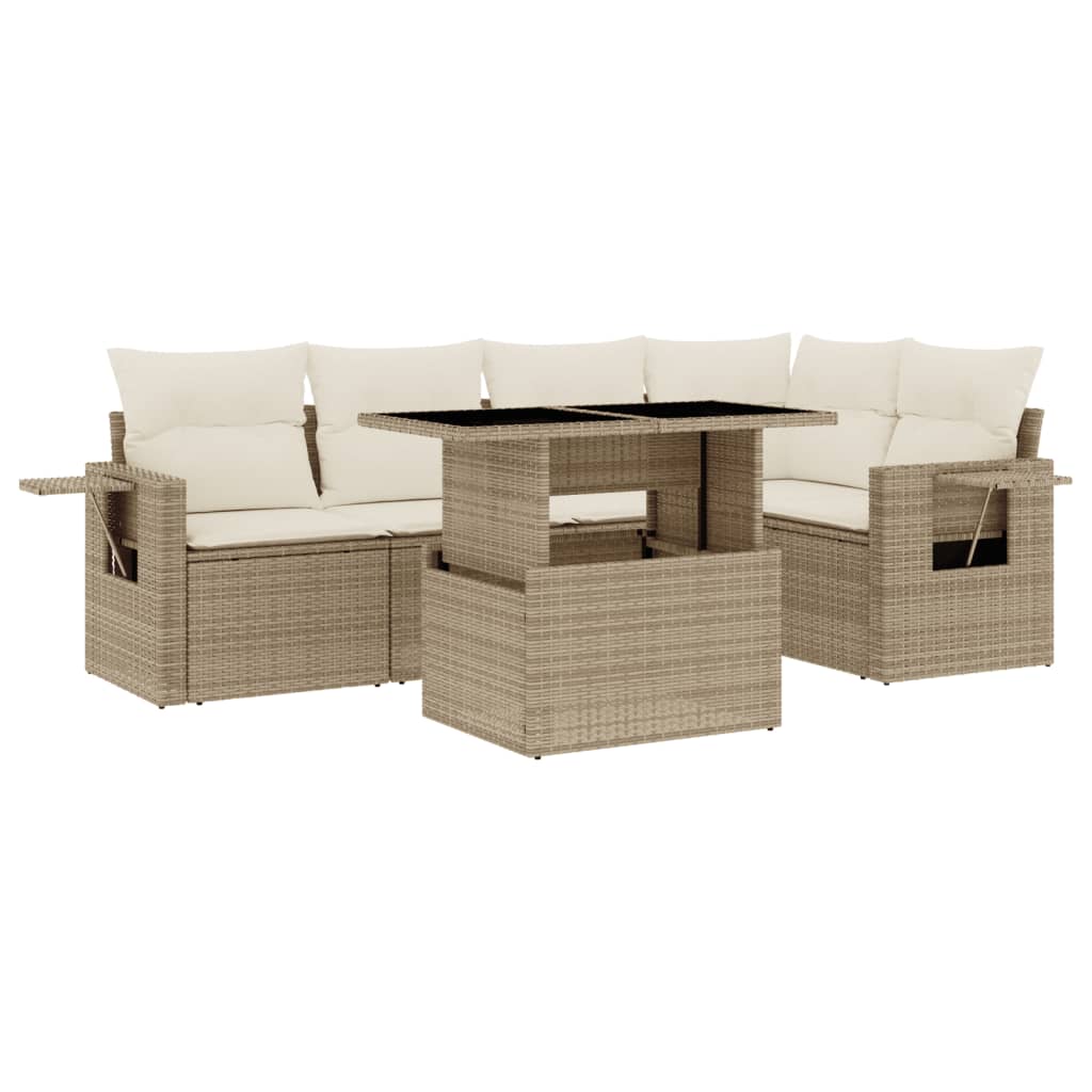 Salon de jardin avec coussins 6 pcs beige résine tressée