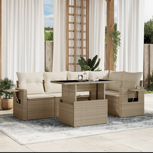 Salon de jardin avec coussins 6 pcs beige résine tressée