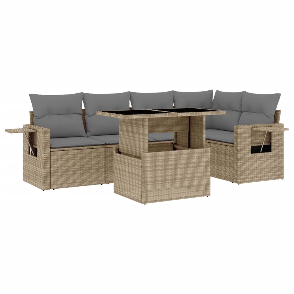 Salon de jardin avec coussins 6 pcs beige résine tressée