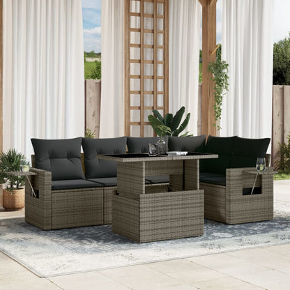 Salon de jardin 6 pcs avec coussins gris résine tressée