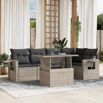 Salon de jardin 6 pcs avec coussins gris clair résine tressée