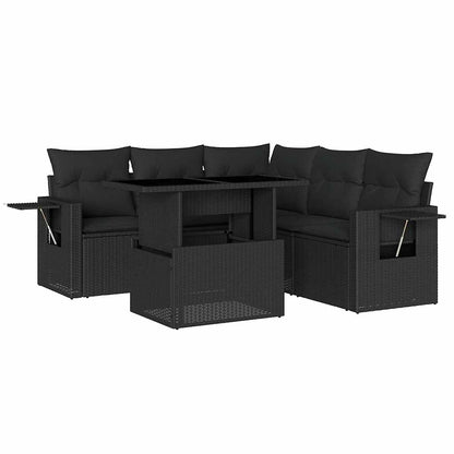 Salon de jardin 6 pcs avec coussins noir résine tressée