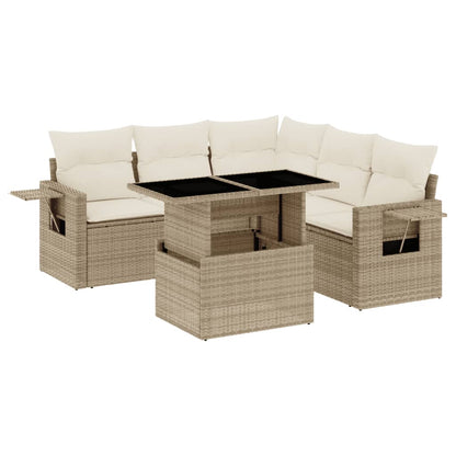 Salon de jardin avec coussins 6 pcs beige résine tressée