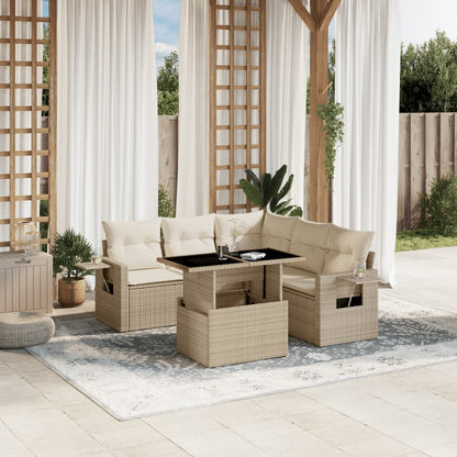 Salon de jardin avec coussins 6 pcs beige résine tressée