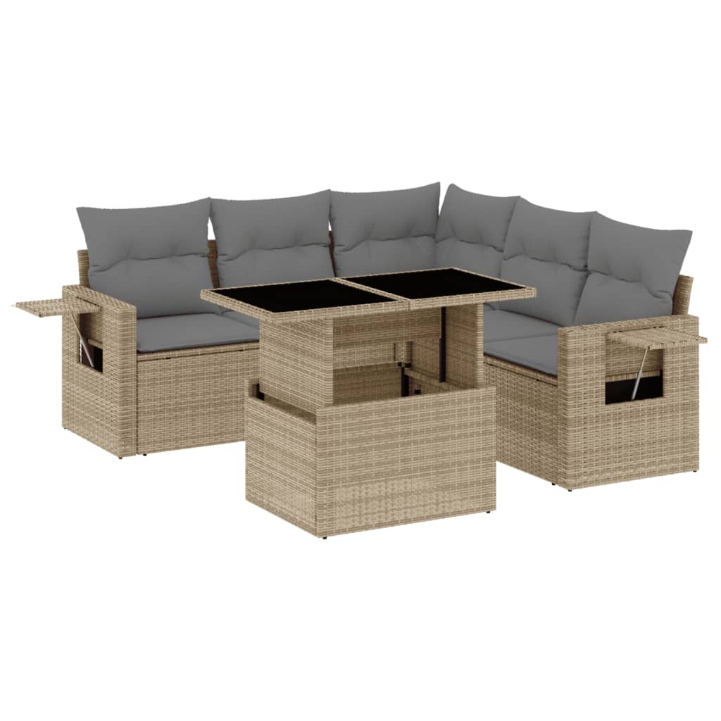 Salon de jardin avec coussins 6 pcs beige résine tressée