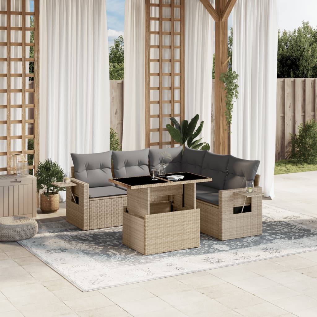 Salon de jardin avec coussins 6 pcs beige résine tressée