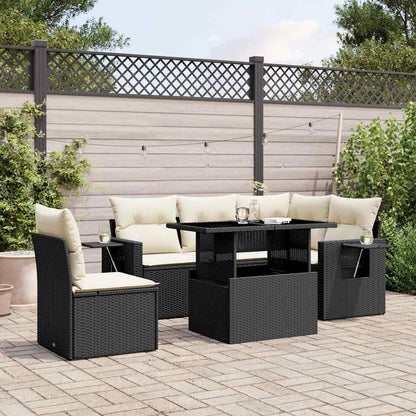 Salon de jardin 6 pcs avec coussins noir résine tressée