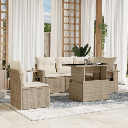 Salon de jardin avec coussins 6 pcs beige résine tressée