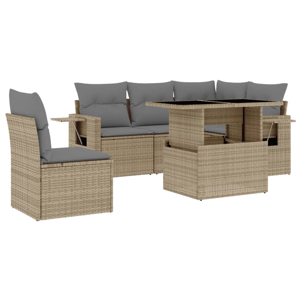 Salon de jardin avec coussins 6 pcs beige résine tressée