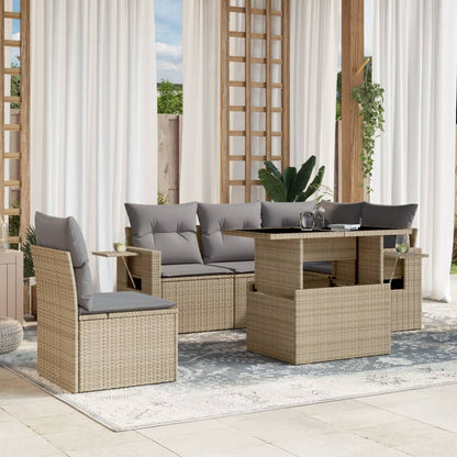 Salon de jardin avec coussins 6 pcs beige résine tressée