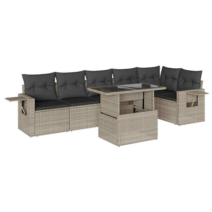 Salon de jardin avec coussins 7 pcs gris clair résine tressée