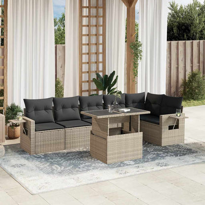 Salon de jardin avec coussins 7 pcs gris clair résine tressée