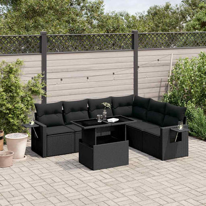 Salon de jardin 7 pcs avec coussins noir résine tressée