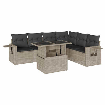 Salon de jardin avec coussins 7 pcs gris clair résine tressée