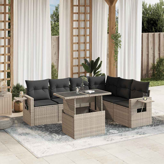 Salon de jardin avec coussins 7 pcs gris clair résine tressée