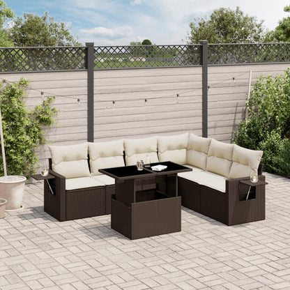 Salon de jardin avec coussins 7 pcs marron résine tressée