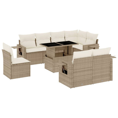 Salon de jardin avec coussins 9 pcs beige résine tressée