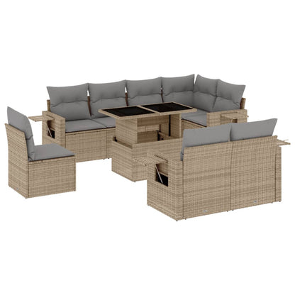 Salon de jardin avec coussins 9 pcs beige résine tressée