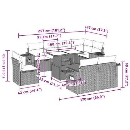 Salon de jardin avec coussins 9 pcs beige résine tressée