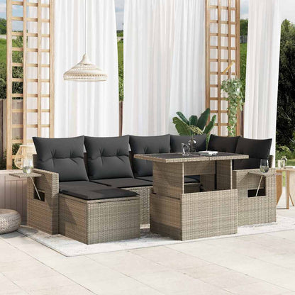 Salon de jardin avec coussins 7 pcs gris clair résine tressée