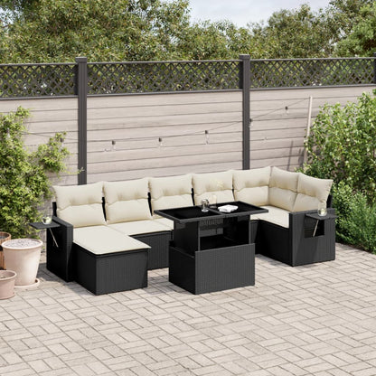 Salon de jardin 8 pcs avec coussins noir résine tressée