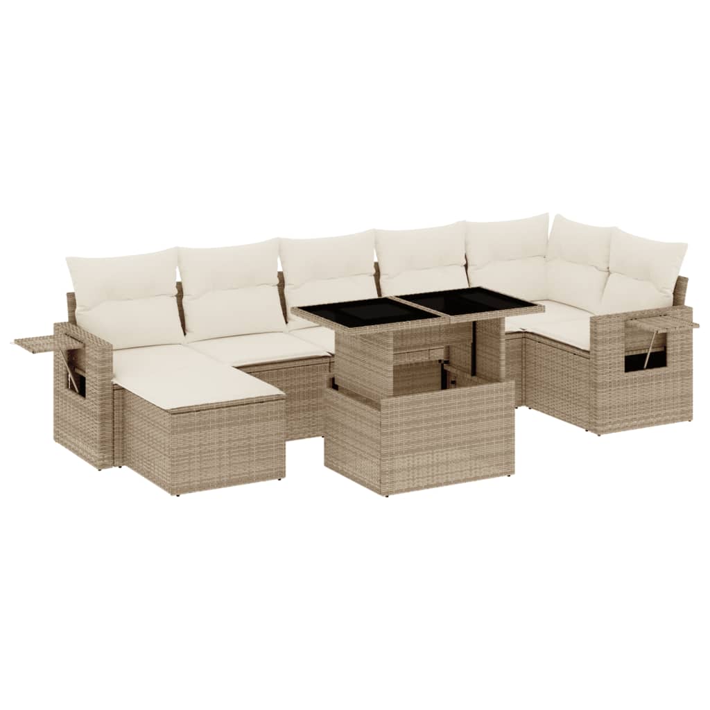 Salon de jardin avec coussins 8 pcs beige résine tressée