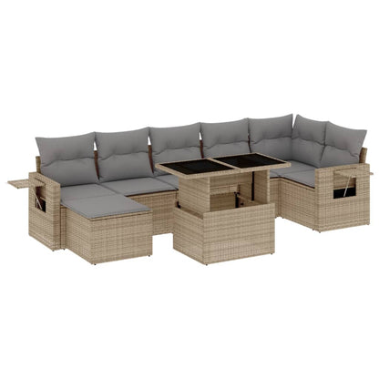 Salon de jardin avec coussins 8 pcs beige résine tressée