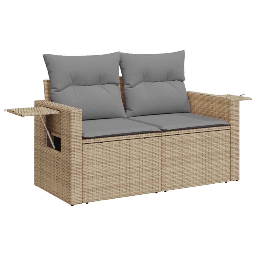 Salon de jardin avec coussins 8 pcs beige résine tressée