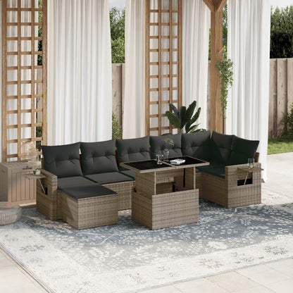 Salon de jardin 8 pcs avec coussins gris résine tressée