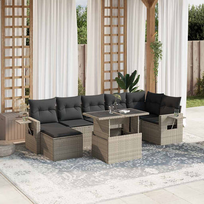 Salon de jardin 8 pcs avec coussins gris clair résine tressée