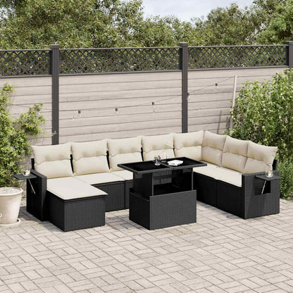 Salon de jardin 8 pcs avec coussins noir résine tressée