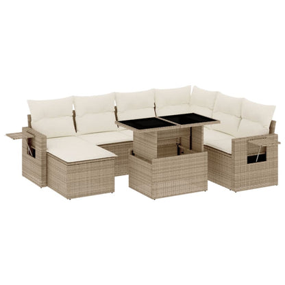 Salon de jardin avec coussins 8 pcs beige résine tressée