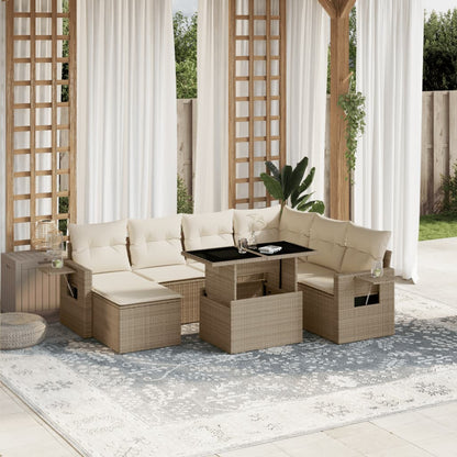 Salon de jardin avec coussins 8 pcs beige résine tressée