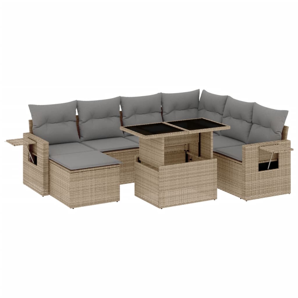 Salon de jardin avec coussins 8 pcs beige résine tressée