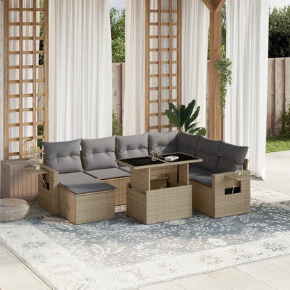 Salon de jardin avec coussins 8 pcs beige résine tressée