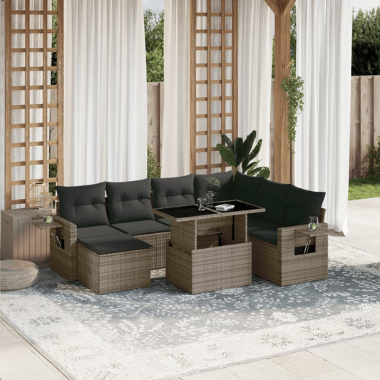 Salon de jardin 8 pcs avec coussins gris résine tressée