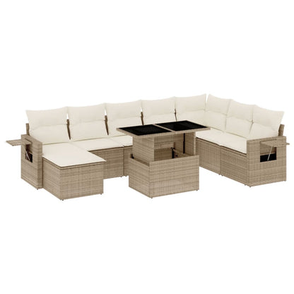 Salon de jardin avec coussins 9 pcs beige résine tressée