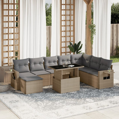 Salon de jardin avec coussins 9 pcs beige résine tressée