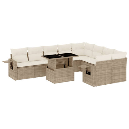 Salon de jardin avec coussins 10 pcs beige résine tressée