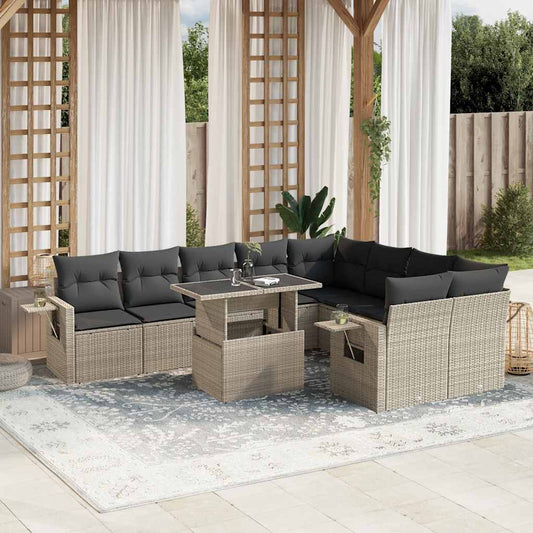 Salon de jardin avec coussins 10 pcs gris clair résine tressée