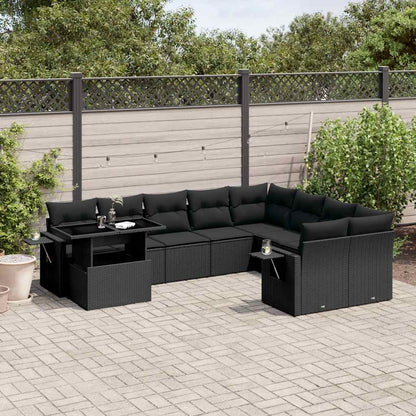 Salon de jardin 10 pcs avec coussins noir résine tressée