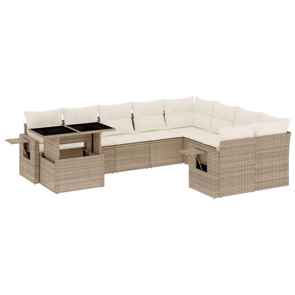 Salon de jardin avec coussins 10 pcs beige résine tressée