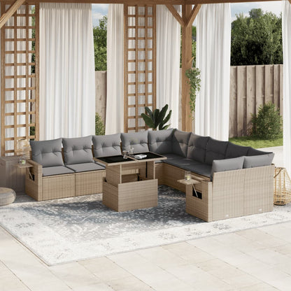 Salon de jardin 11 pcs avec coussins beige résine tressée