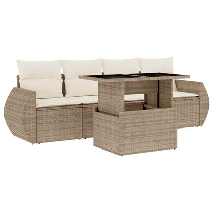 Salon de jardin avec coussins 5 pcs beige résine tressée