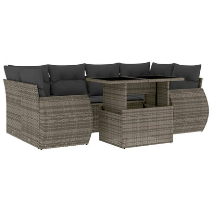 Salon de jardin avec coussins 7 pcs gris résine tressée