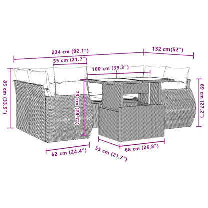 Salon de jardin avec coussins 7 pcs gris résine tressée