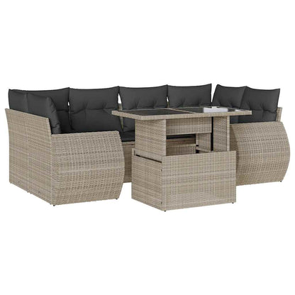 Salon de jardin avec coussins 7 pcs gris clair résine tressée