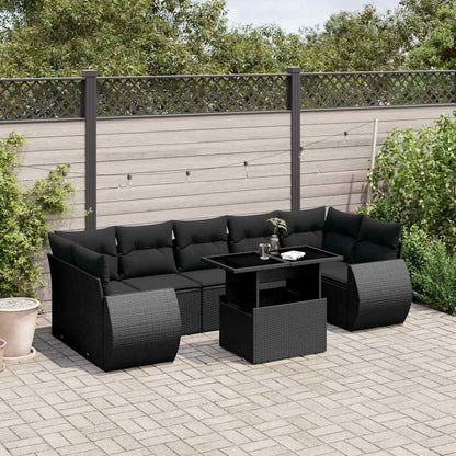 Salon de jardin 8 pcs avec coussins noir résine tressée