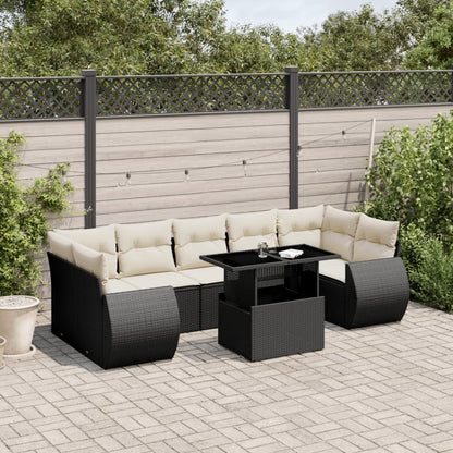 Salon de jardin 8 pcs avec coussins noir résine tressée