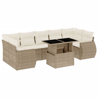 Salon de jardin avec coussins 8 pcs beige résine tressée